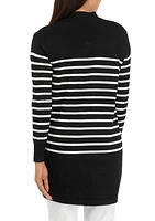 Women's Striped Open Pocket Cardigan