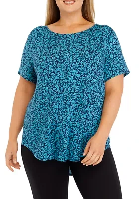 Plus Short Sleeve Crew Round Neck High-Low Shirt