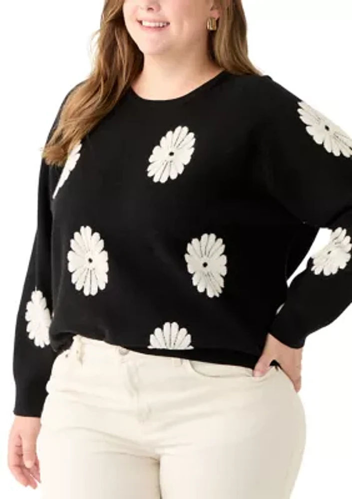 Plus Long Sleeve Floral Crew Sweater