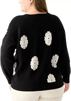 Plus Long Sleeve Floral Crew Sweater