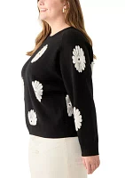 Plus Long Sleeve Floral Crew Sweater