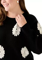 Plus Long Sleeve Floral Crew Sweater