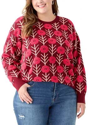 Plus Long Sleeve Floral Crew Sweater