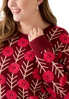 Plus Long Sleeve Floral Crew Sweater