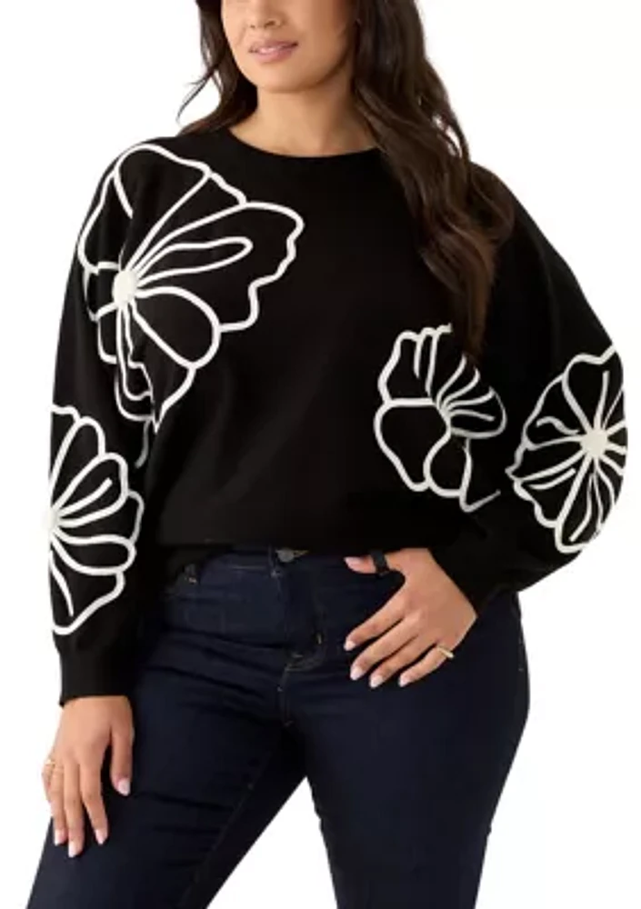 Women's Long Sleeve Soutache Floral Sweater