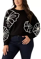 Women's Long Sleeve Soutache Floral Sweater