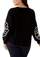 Women's Long Sleeve Soutache Floral Sweater