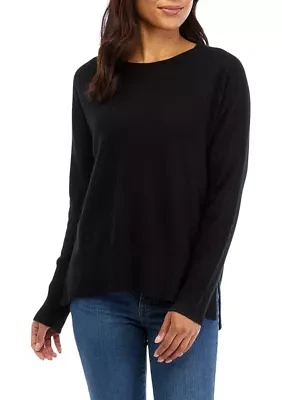 Women's Crew Neck Split Hem Cashmere Sweater