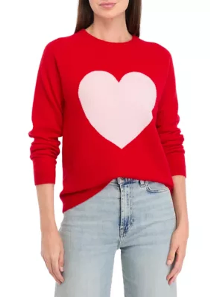 Women's Cashmere Heart Crew Neck Sweater