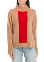 Women's Long Sleeve Color Block Mock Neck Sweater