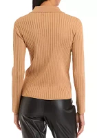 Petite Ribbed Polo Collar Button Placket Sweater