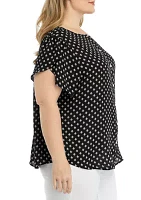 Plus Ruffle Sleeve Button Down Back Panel Blouse