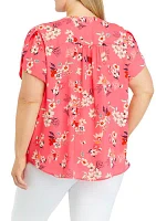 Plus Short Petal Sleeve V-Neck Blouse