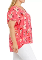 Plus Short Petal Sleeve V-Neck Blouse