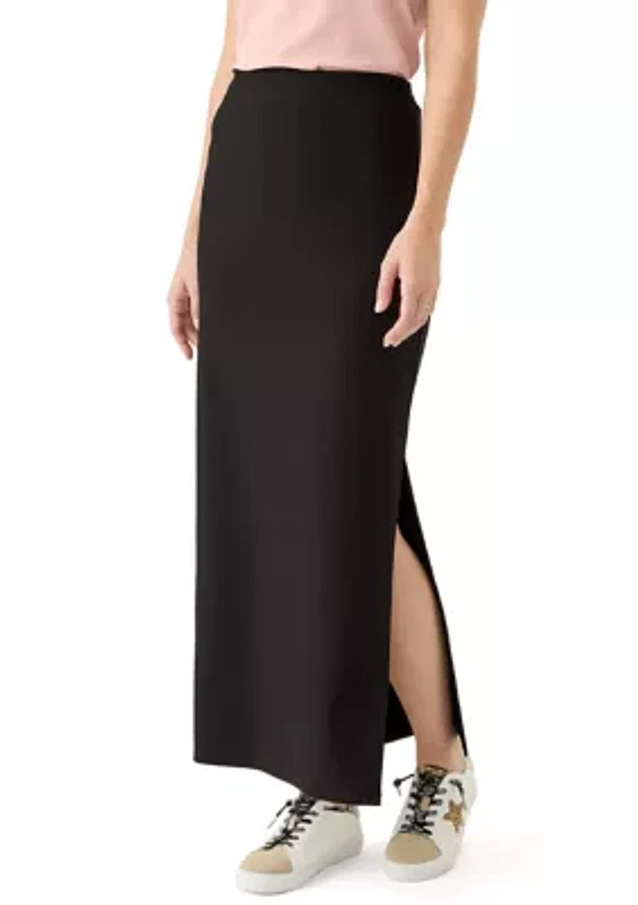 Women's Knit Crepe Side Slit Maxi Skirt