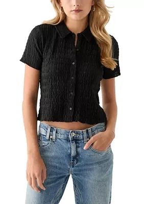 Women's Short Sleeve Collared Knit Textured Shirt