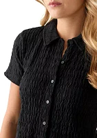 Women's Short Sleeve Collared Knit Textured Shirt