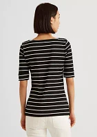 Striped Cotton Boat Neck T-Shirt