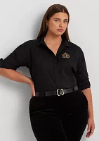 Plus-Size Beaded-Crest Stretch-Cotton Blend Shirt