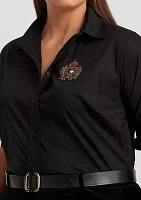 Plus-Size Beaded-Crest Stretch-Cotton Blend Shirt