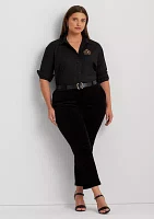 Plus-Size Beaded-Crest Stretch-Cotton Blend Shirt