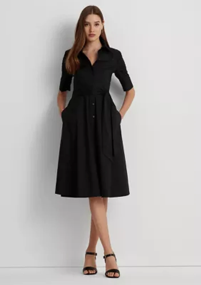 Belted Cotton Blend Shirtdress