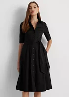 Belted Cotton Blend Shirtdress