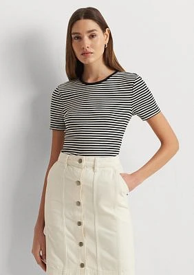 Striped Stretch Cotton Crew Neck T-Shirt