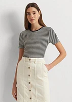 Striped Stretch Cotton Crew Neck T-Shirt