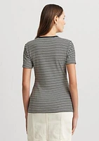 Striped Stretch Cotton Crew Neck T-Shirt