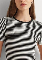 Striped Stretch Cotton Crew Neck T-Shirt