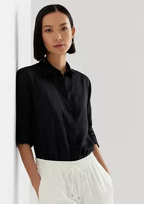 Petite Linen Roll Tab Sleeve Shirt