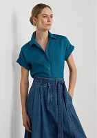 Petite Relaxed Fit Linen Short Sleeve Shirt