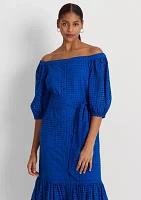 Eyelet Cotton Off the Shoulder Dress