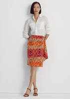 Geometric Motif Cotton Linen Wrap Skirt