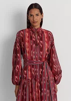 Geometric Stripe Belted Cotton Voile Dress