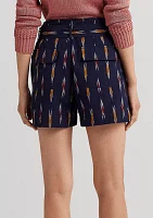 Geo Motif Belted Jacquard Shorts