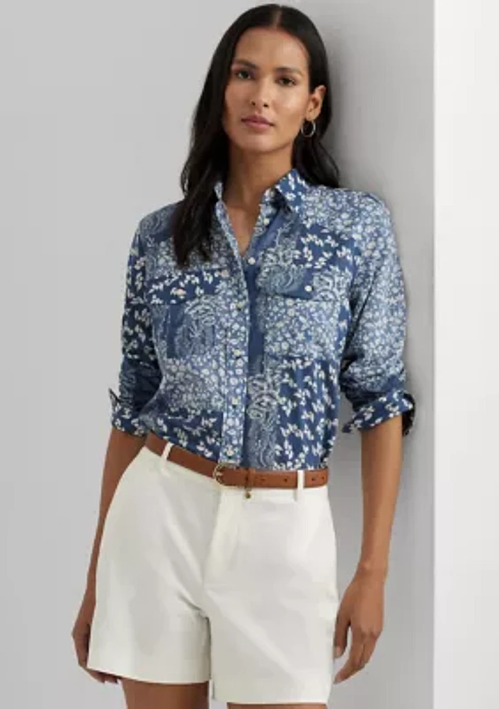 Classic Fit Patchwork Floral Voile Shirt