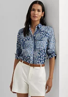 Classic Fit Patchwork Floral Voile Shirt