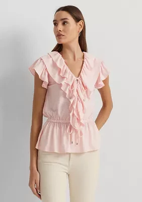 Ruffle Trim Jersey Peplum Top