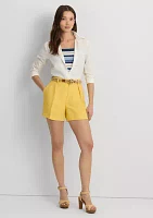 Pleated Linen Blend Twill Shorts