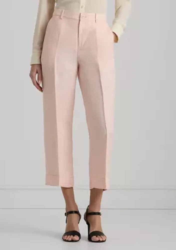 Linen Blend Twill Cropped Pants