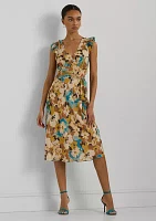 Women's Floral Belted Crinkle Georgette Dress