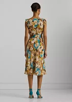 Women's Floral Belted Crinkle Georgette Dress