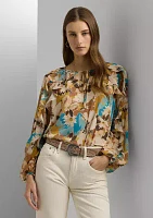 Women's Floral Crinkle Georgette Tie-Neck Blouse