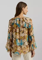 Women's Floral Crinkle Georgette Tie-Neck Blouse