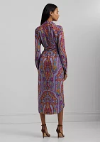 Women's Paisley Belted Crepe Shirtdress