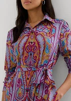 Women's Paisley Belted Crepe Shirtdress