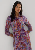 Women's Paisley Belted Crepe Shirtdress