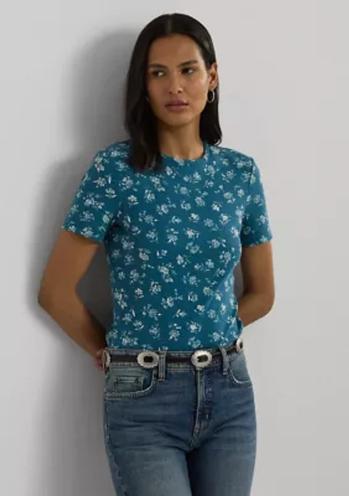 Floral Stretch Cotton Crew Neck T-Shirt